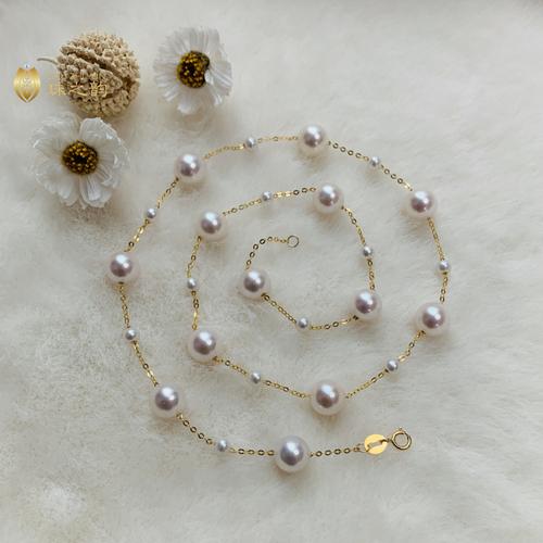 进口日本akoya天然海水珍珠项链满天星18k金锁骨链正圆极强光精美