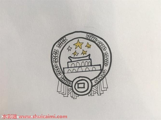 跟着画法步骤图解学国徽简笔画,超简单