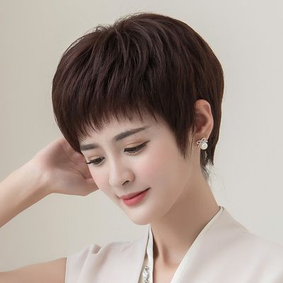假发女短发圆脸蓬松自然中老年妈妈真人发丝修颜减龄全头套假头.