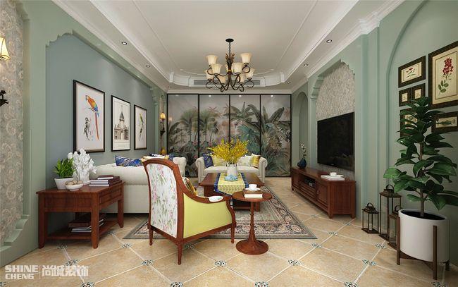 泰安国悦府260㎡下叠户型美式复古风格装修设计效果图案例