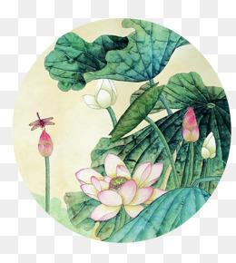 工笔画荷花儿圆形
