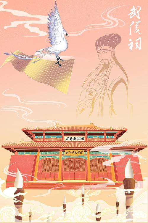 大美成都地标插画-武侯祠