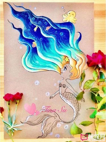 简单好看的彩铅画教程,可爱的小美人鱼