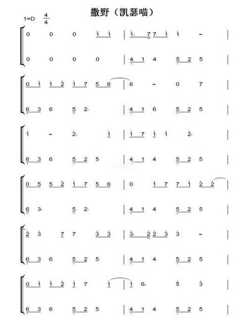 撒野——凯瑟喵(简谱)_撒野_影视_音乐