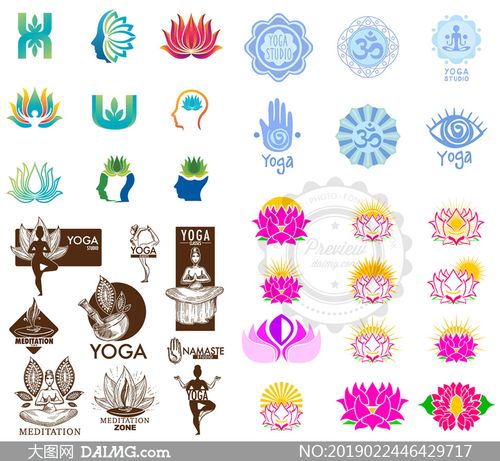 莲花图案瑜伽运动标志设计矢量素材