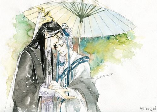 水彩手绘插画 耽美