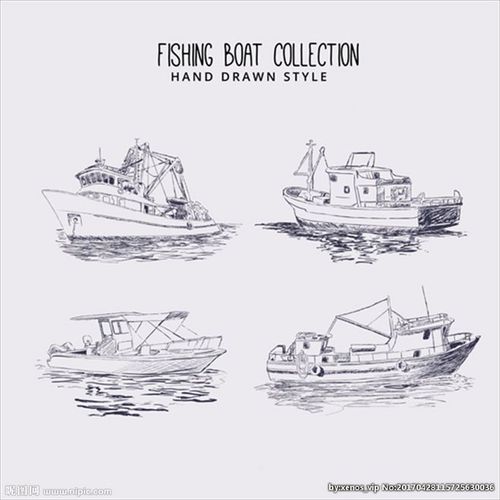 四款手绘渔船蓝图