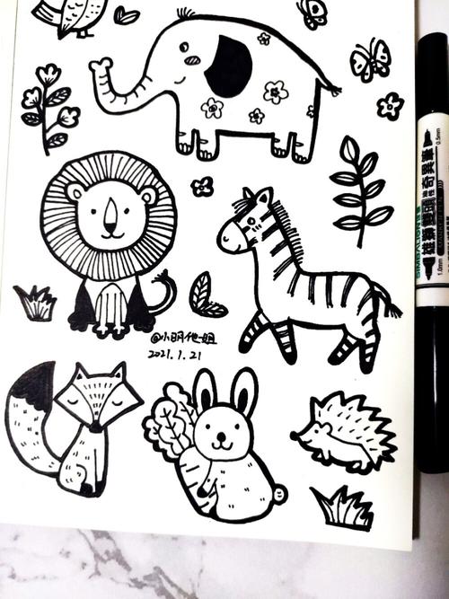 零基础手绘 | 简笔画 | 动物世界_手绘_简笔画_记号笔