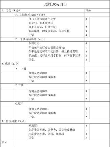 (完整版)颈椎joa 腰椎joa评分-表格-日本骨科协会评估