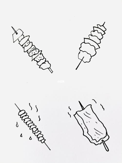 【简笔画】烤串96_简笔画_烤串_年糕_烤玉米_手帐_插画_串串_画个简