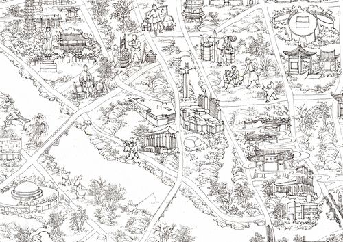 福州手绘地图线稿