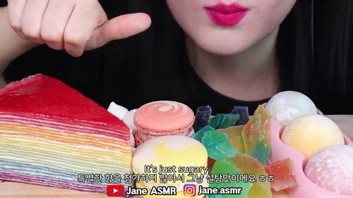 jane吃播咀嚼音助眠彩虹色食物合
