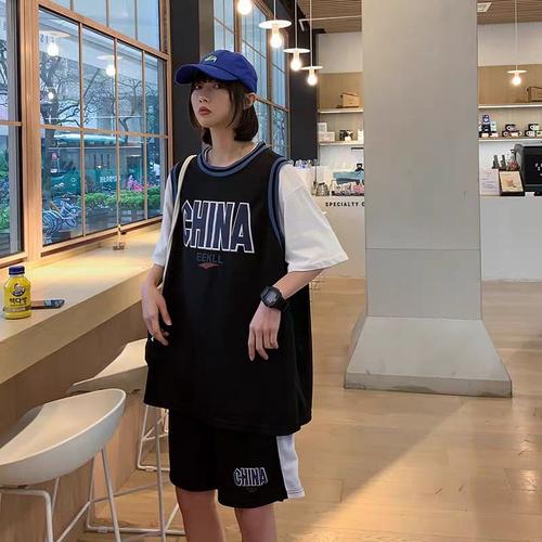 21新款韩版ins篮球服女生运动套装女学生酷休闲宽松球衣两件套潮