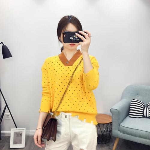 7362实拍 2017新款秋款漏洞鸡心领套头毛衣