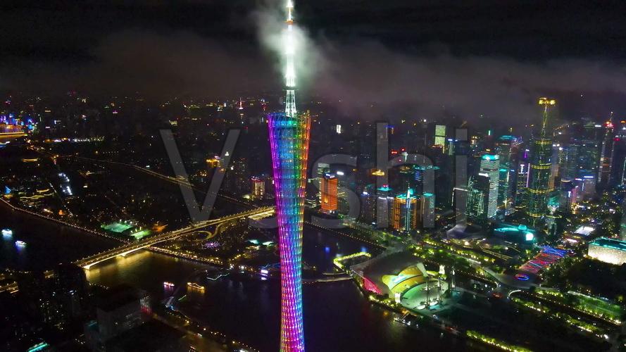 4k航拍广州珠江新城新中轴线城市夜景空镜