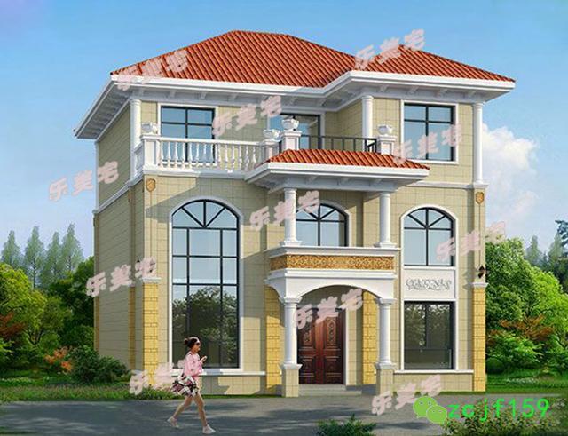 120平米简约三层农村三层自建别墅设计图,罗马柱装饰,外观精美,布局