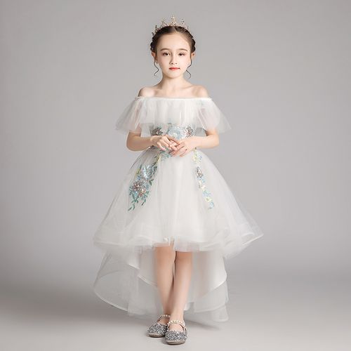 儿童礼服公主裙女童前短后长小女孩走秀花童钢琴演出服表演洋气秋