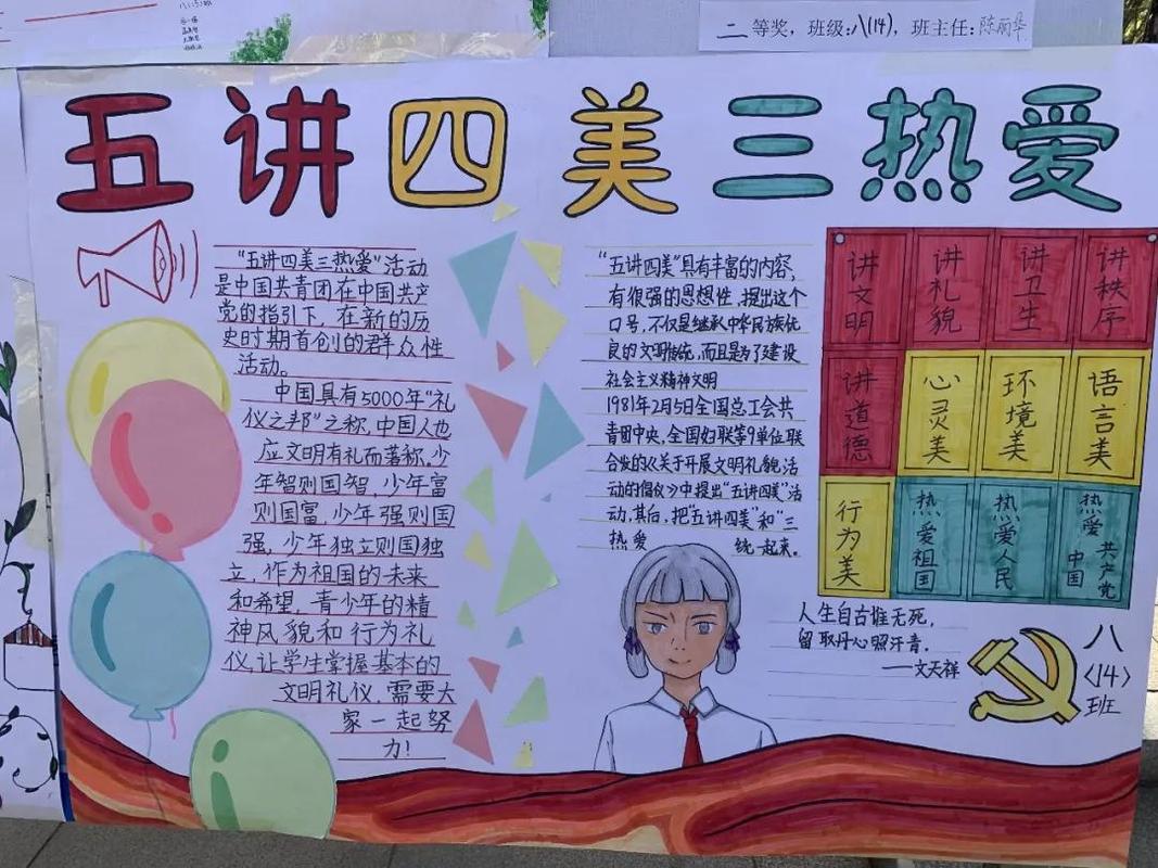 阜南玉泉中学举办"五讲,四美,三热爱"手抄报创作大赛会展为了