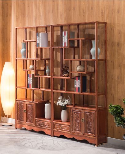 navcon博古架实木新中式多宝阁茶叶展示陈列柜茶室置物古董客厅隔断