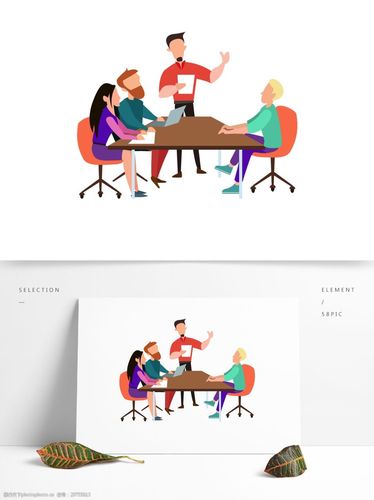 手绘卡通会议室开会的办公室职员白领精英