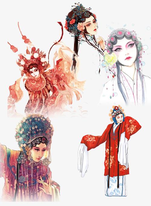水彩手绘戏曲美人免抠素材免费下载_觅元素51yuansu.