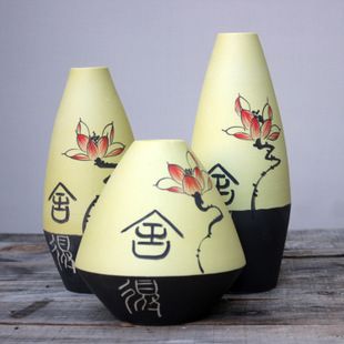 日韩式手工陶瓷罐花瓶餐厅酒店会所茶楼摆设装饰工艺品花器三件套