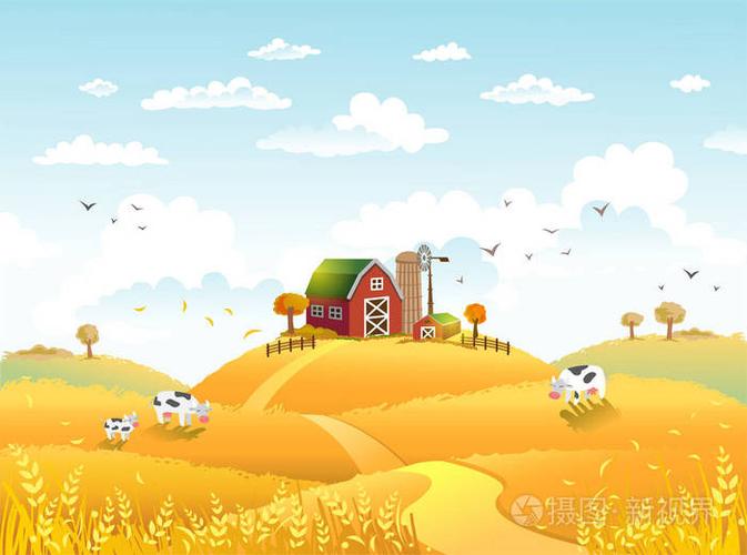 感恩节 autmn 景观与农场插画-正版商用图片05d35k-摄