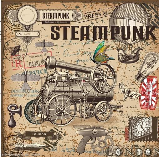 高清复古工业风火车装饰画