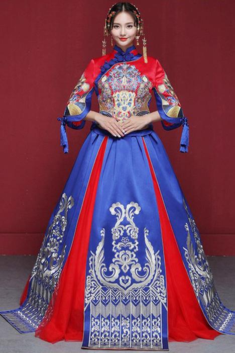 新娘婚礼中式婚服古装新娘结婚礼服秀禾服嫁衣龙凤褂旗袍喜服婚纱