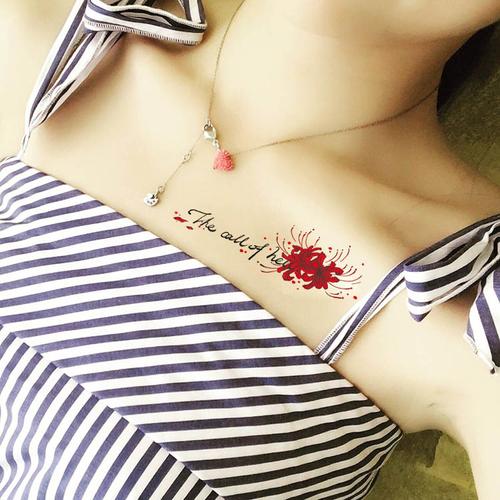 彼岸花纹身贴防水女持久性感诱惑网红款锁骨曼珠沙华地狱少女遮疤