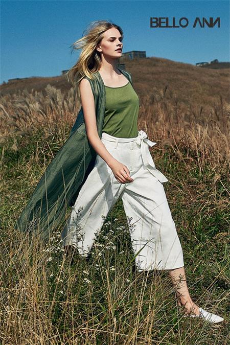 bello ann2017夏季新品白色阔腿裤