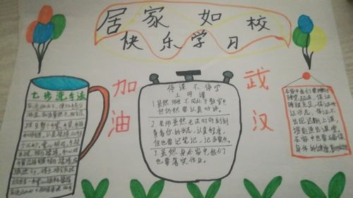 北部新区实验学校初二四班"居家如校,快乐学习"手抄报