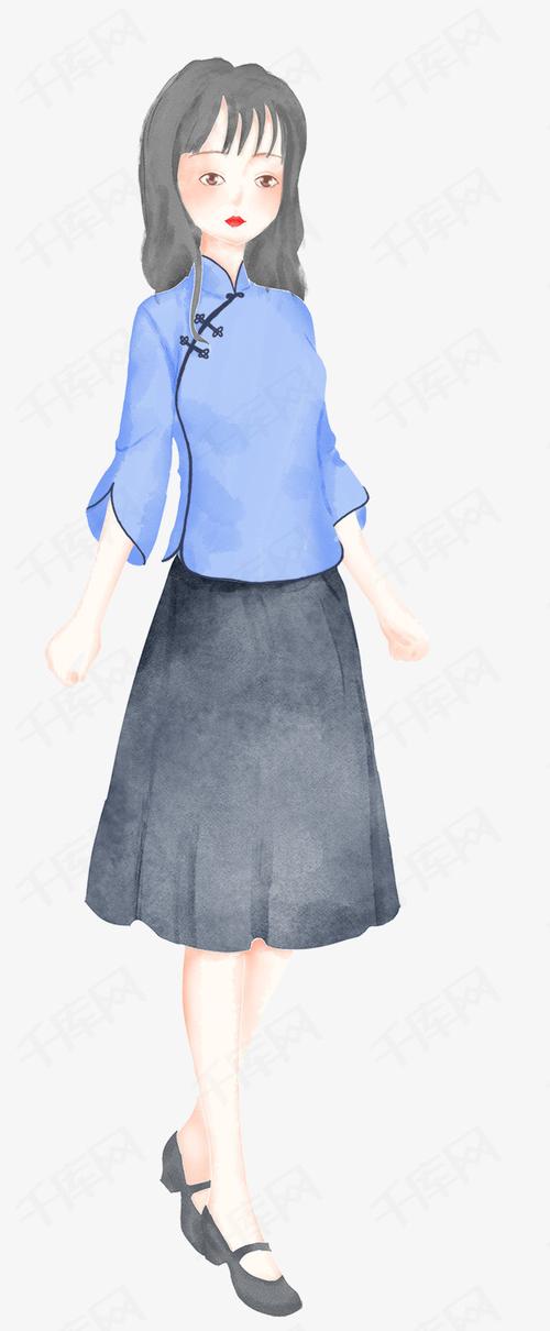 卡通手绘漫画中山装女生