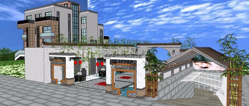 中式别墅庭院花园带地下车库设计三维模型