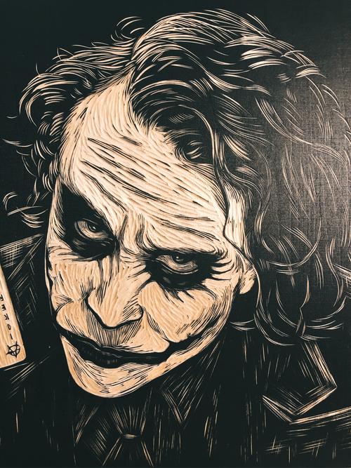 手工雕刻黑白木刻版画【小丑·希斯莱杰】