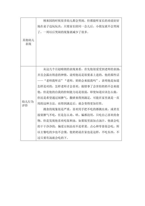 幼儿园行为观察记录表
