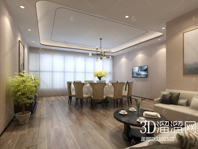 包间餐桌餐厅包间16椅子3d模型id:1101522