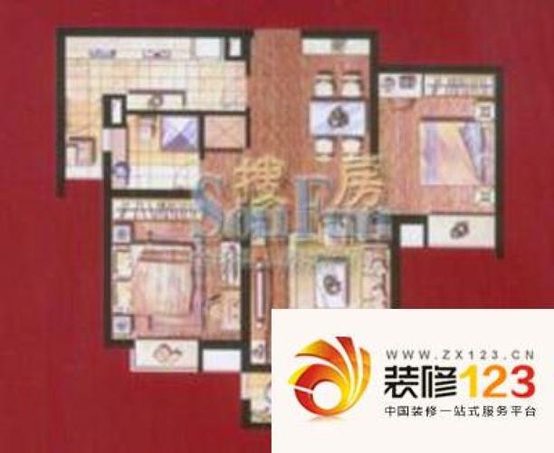 宝地东花园户型图3房104平米户型 .