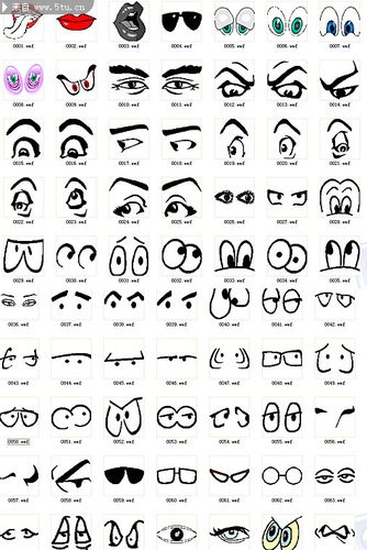 一套可爱的卡通五官表情-矢量素材-百图汇设计素材