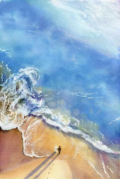 福利| 超写实水彩大海教程,给你带来视觉上的震撼!