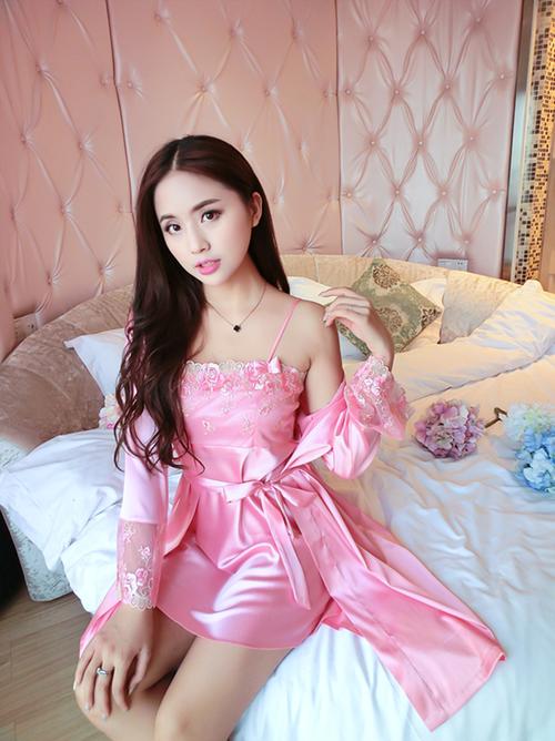 春秋女士仿真丝睡衣套装性感绣花两件套冰丝睡袍丝绸诱惑吊带睡裙