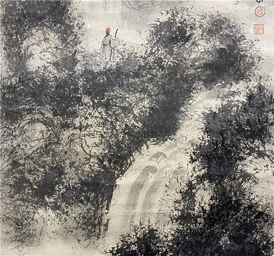 005傅抱石观瀑图立轴