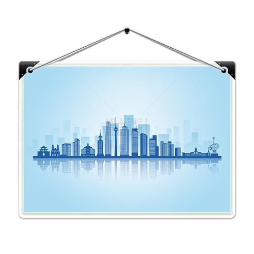 天津地标建筑线稿剪影城市天际线原创形象插画设计素材