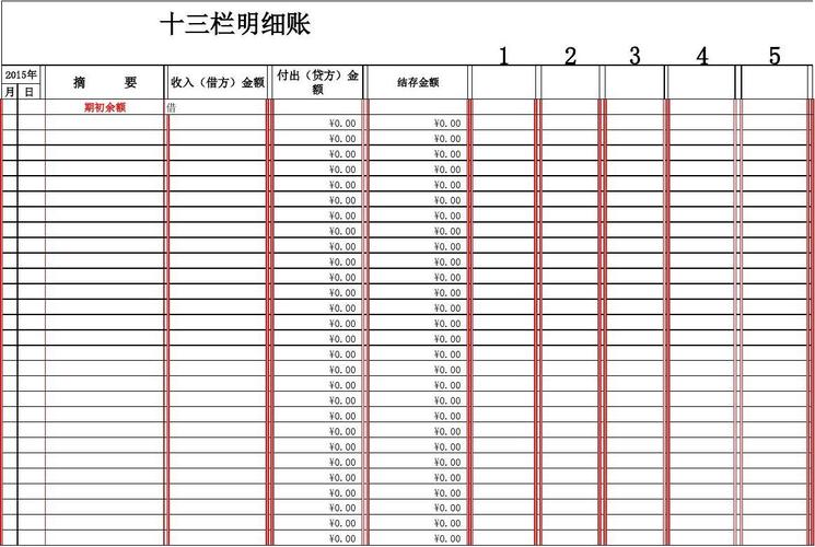 2015十三栏明细账(带公式)