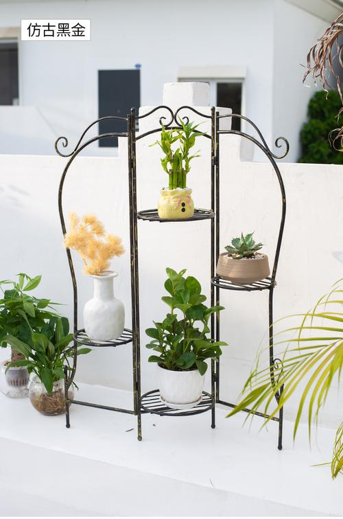 屏风式铁艺花架置物架室内外阳台绿植花盆架子一体免安装折叠花架