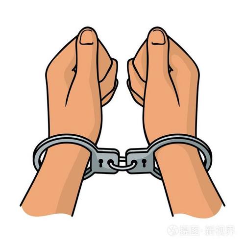 在手铐图标在白色背景上孤立的卡通风格的手.犯罪象征