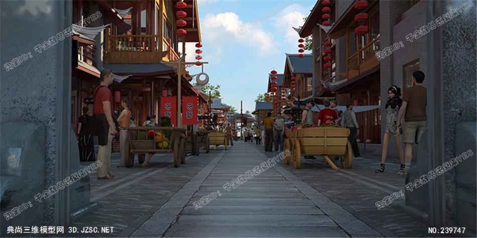 旅游景区 步行街 3dmax模型 gd_c13_jie 古代商业街 古镇 古建筑商业