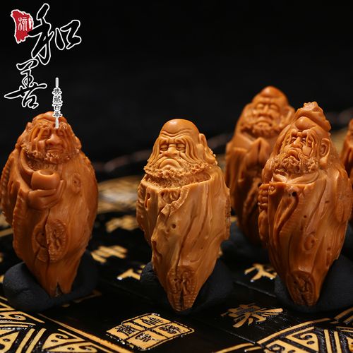 橄榄核雕莲花达摩六祖手串 曹乐款 橄榄胡核手串 橄榄