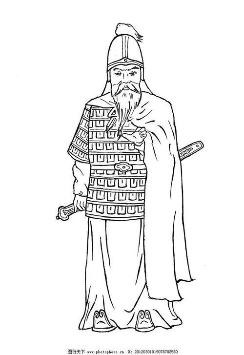 秦汉 武将 古代人物 古人 男人 盔甲 剑 秦朝 白描人物 绘画书法