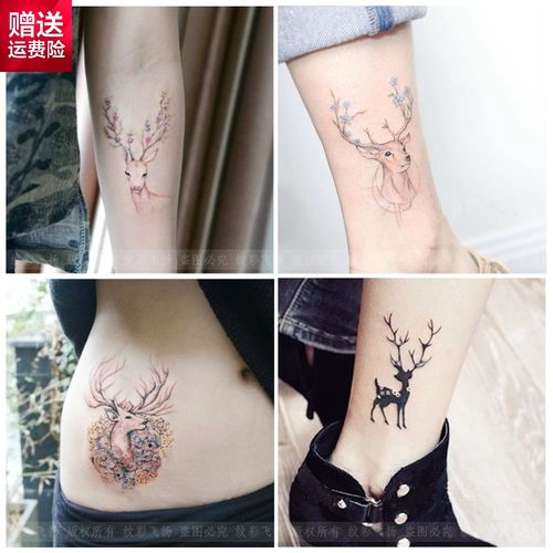 新品鹿纹身贴防水图案鹿角弥鹿性感女脚踝手臂小清新